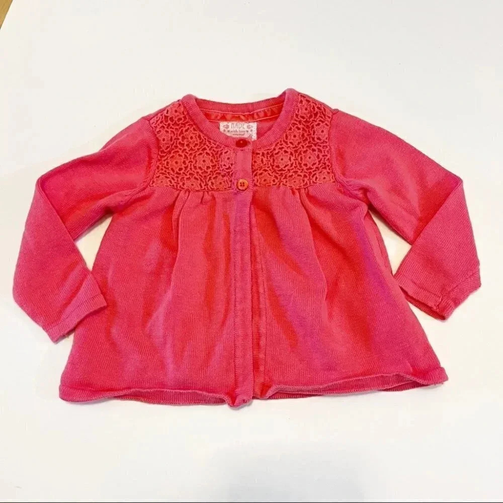 Made With Love Early Days Girls Pink Cardigan Sweater Size 6-9 Months Cotton